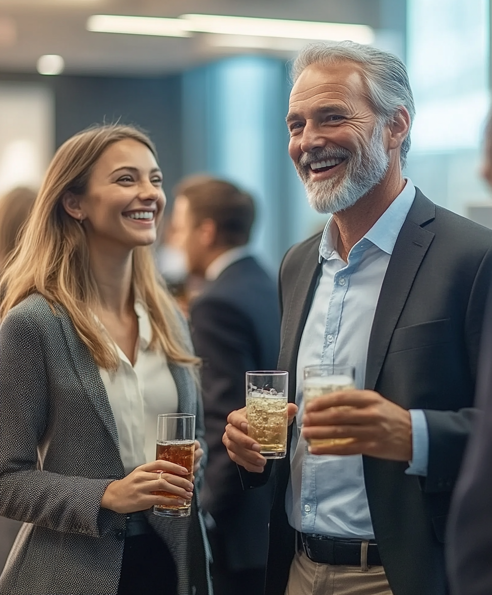 Corporate employees enjoying a business event – Lyric Changes by AI Music Service create unforgettable team celebrations
