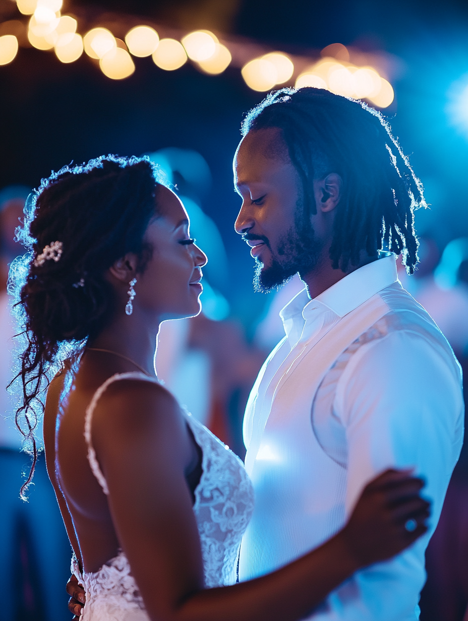 Bride and groom dancing at wedding – personalized Lyric Change song playing for their first dance